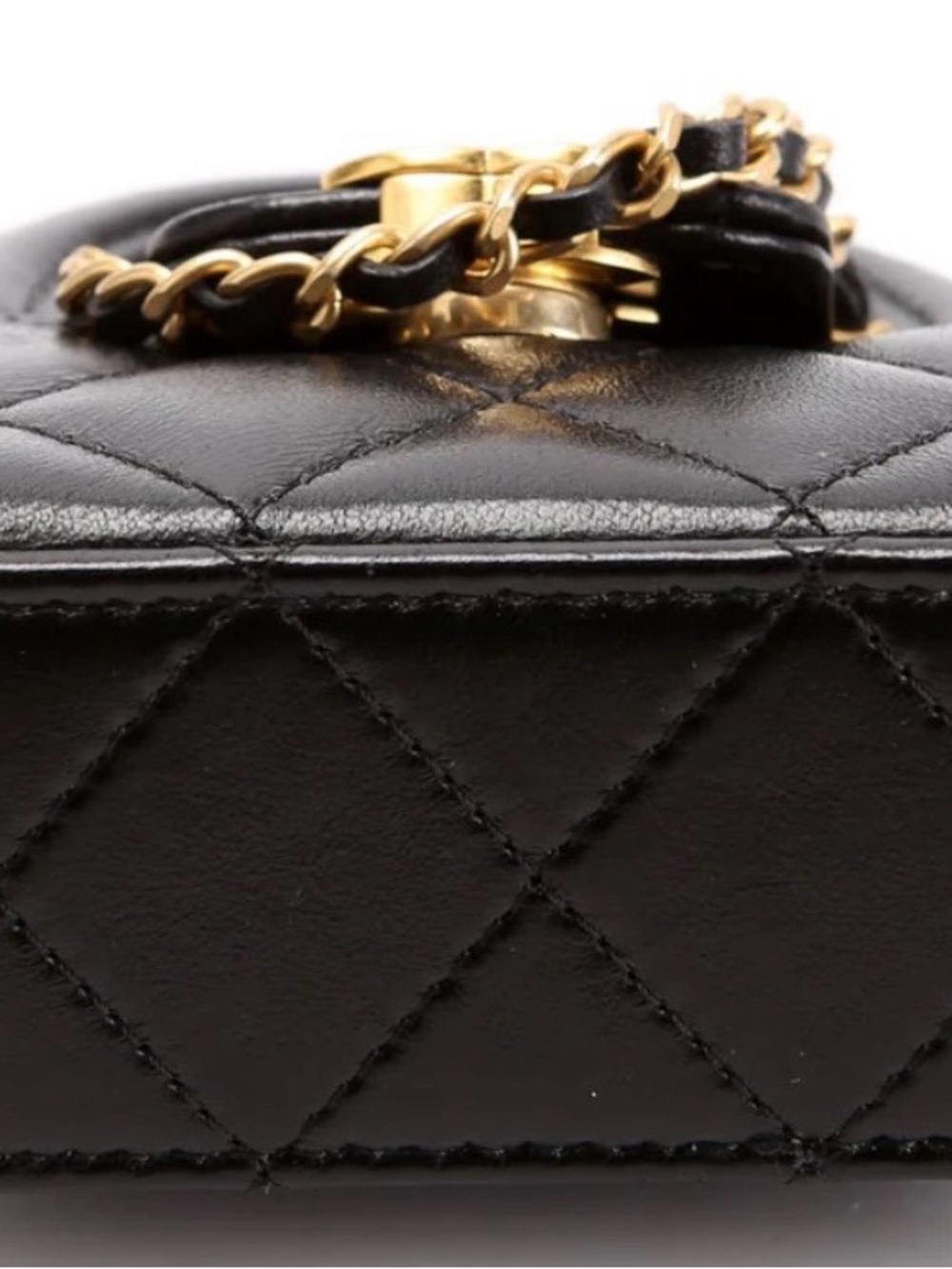 CHANEL Black Quilted Mini Top-Handle Bag with Gold Chain - Picture 4 of 7
